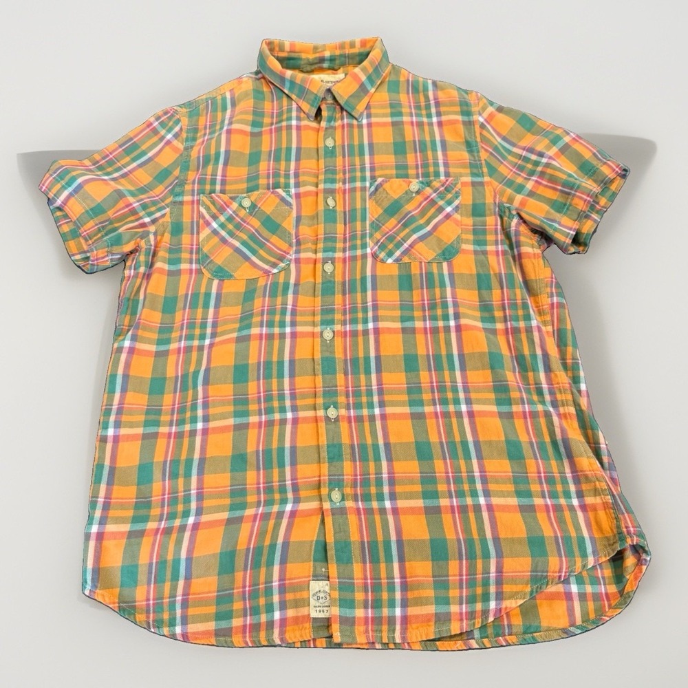 Ralph Lauren Denim Supply Button Up Shirt Mens L Orange Plaid Short Sleeve